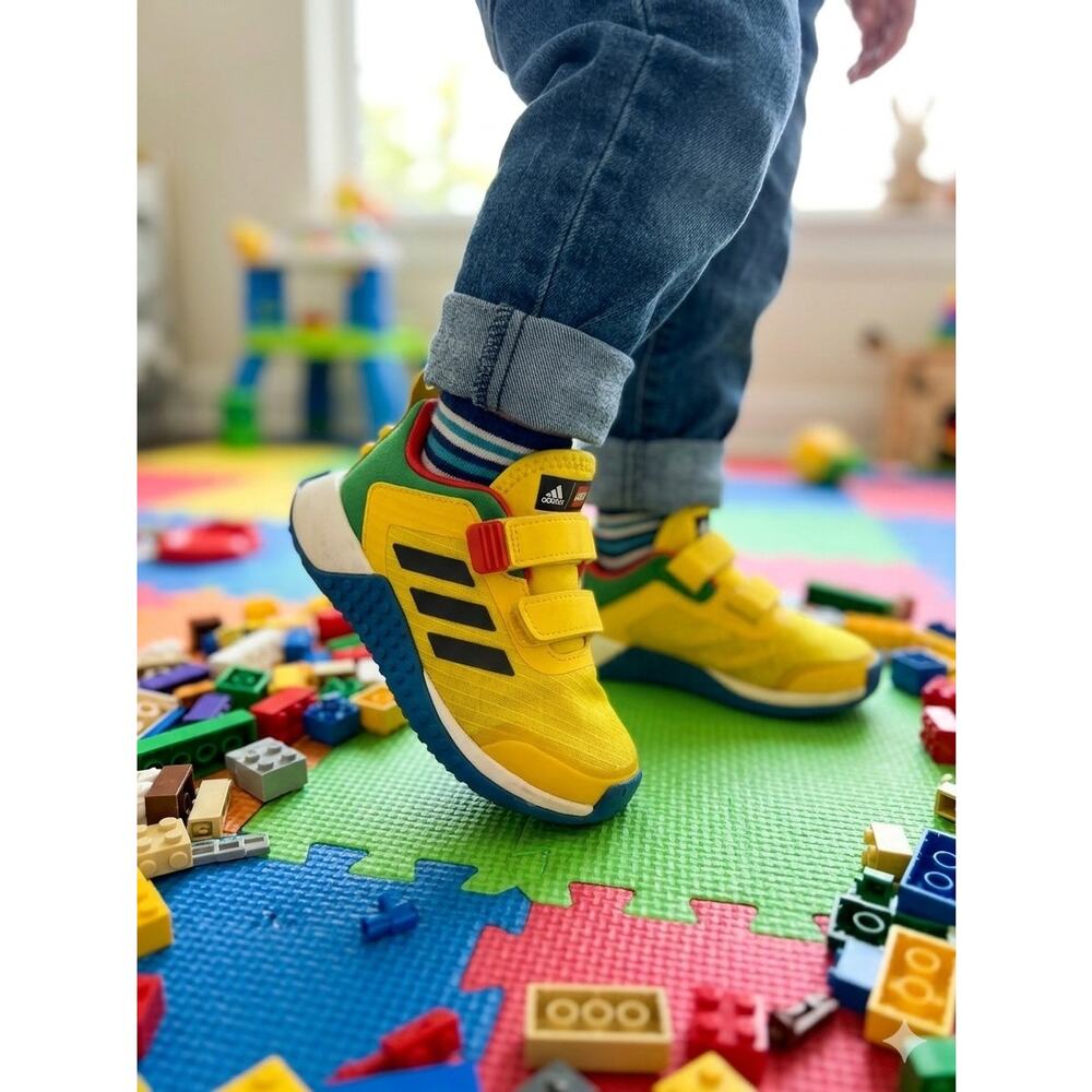 Adidas Lego Sneakers Mesh Hook Loop Straps Yellow Green Red Blue Toddler 8.5K
